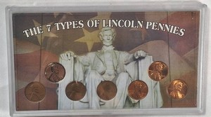 Seven Types of Lincoln Cents Collection  Wheat, Steel & Memorial  COA