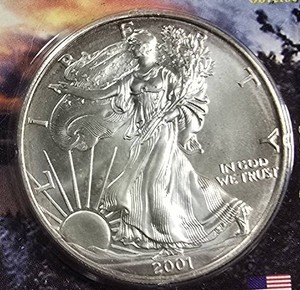 2001 American Silver Eagle  1 oz .999 Fine Silver  Littleton Holder