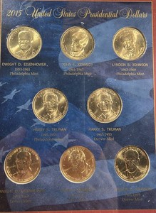 2015 Presidential $1 Coin Collection  P & D Mint  8 Coins  Display Case