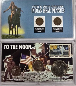 Indian Head Pennies  Moon Landing Coin & Stamp Collection  Eisenhower & SBA Dollars