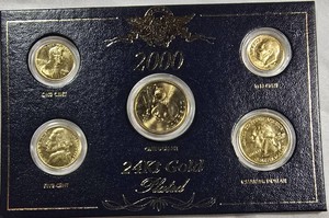2000 U.S. Coin Set  5 Coins  24Kt Gold-Plated Presentation