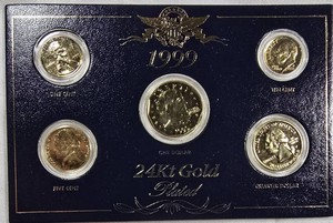 1999 U.S. Coin Set  5 Coins  24Kt Gold-Plated Presentation