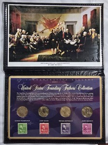 U.S. Founding Fathers Collection  4 Presidential Dollars & Historic Stamps