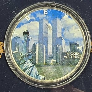 September 11, 2001 Silver Memorial Dollar  NYC Skyline & Statue of Liberty