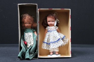 School Days Themed Dressed Doll Pair (Lot of 2) 5.5H