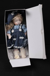 Porcelain-Faced Doll in Blue Dress - 8 in