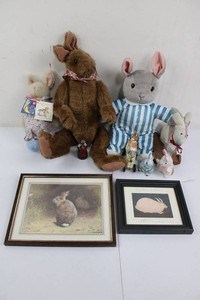 Rabbit Plush, Figurines & Framed Artwork Mixed Lot