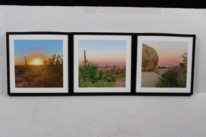 Framed Southwestern Desert Landscape Photography Triptych 9 x 9