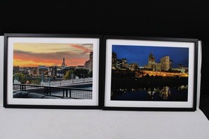 Framed City Skyline Photographic Prints - Pair 16 x 12
