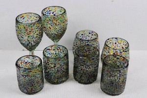 Multicolor Confetti Glassware Set - 2 Stemmed Glasses & 6 Tumblers (Lot of 8)