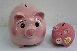 Pink Ceramic Piggy Banks - Classic & Floral (Lot of 2)
