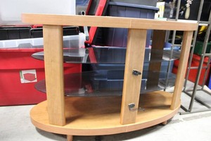Wood- Tone Entertainment Center With Glass Shelves - 45 X 21 X 28.5 in