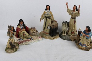 Native American-Themed Figurines With Wildlife Mixed Lot (Lot of 5)