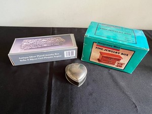 Jewelry Boxes Mixed Lot - Montgomery Ward in Orig Pkg, Silver-Plated & Heart Trinket Boxes