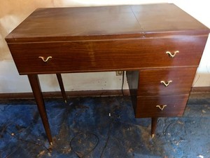 Sewing Machine Cabinet - Vintage Singer & Sewing Notions Mixed Lot (untested)
