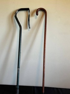 Walking Canes - Wood & Black Crook Handle (Lot of 2)