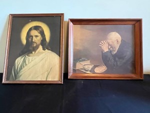 Religious Art Prints - Jesus & Praying Man Framed (Lot of 2)