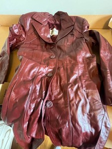 Leather Trench Coat - Vintage Bermans Size 16 Belted in Orig Box Never Worn