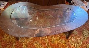 COOL Vintage Coffee Table - Mid-Century Wood & Glass Inset