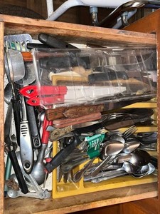 Kitchen Utensil & Cutlery Mixed Lot - Assorted Knives, Flatware & Tools