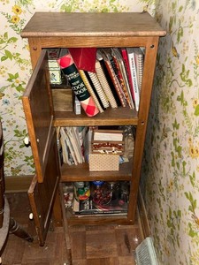Oak Storage Cabinet - Vintage 3-Door Cookbook & Kitchen Storage