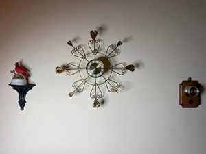Vintage Wall Decor Mixed Lot - Springfield Barometer, 8-Day Clock & Bird Shelf