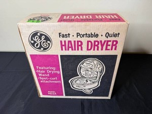 Hair Dryer - Vintage GE HD2A With Wand & Spot-Curl Attachment in Orig Box