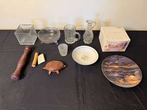 Vintage Home Decor Mixed Lot - Glassware, Ceramics & Wood Decor