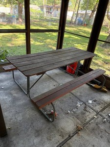Picnic Table - Wood Plank Outdoor Table With Attached Benches