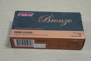 50 PMC Bronze 9mm 115 Gr JHP Ammo