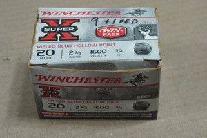 9 Winchester Super-X 20 Ga 2-34 Rifled HP Slugs plus 1 Federal Slug
