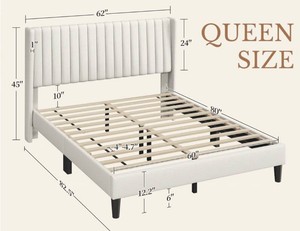 Queen Size Bed Frame with Headboard-BeigeCream