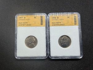 1977 D and 1994 D Jefferson Nickels SGS MS70