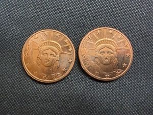 Two 2011 Copper One Ounce Rounds Liberty Design