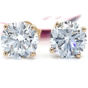 2 Carat Diamond Round Solitaire Stud Earrings in 14k Yellow Gold VIDEO