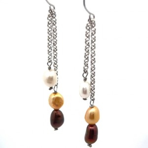 Cultured Pearl Double Fringe Chain Dangle Drop Earrings VIDEO