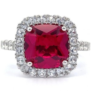 4 Carat Ruby & Pav White Sapphire Cushion Halo Ring VIDEO