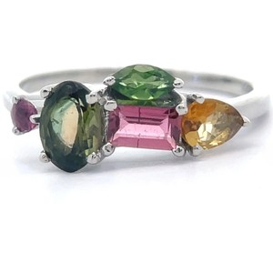 Natural Multi-Colored Tourmaline Cluster Ring VIDEO