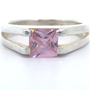 Princess Cut Pink Ice Cubic Zirconia Split Shank Solitaire Ring VIDEO