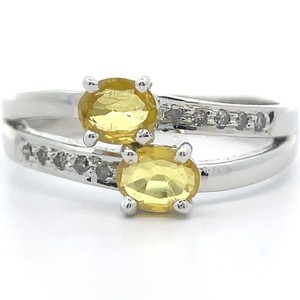 Oval Natural Yellow Sapphire & Diamond Double Stack Ring VIDEO
