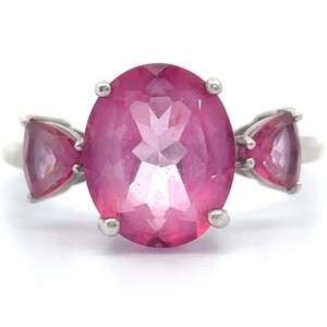 Oval & Triangle Cut Natural Pink Sapphire Three-Stone Ring VIDEO