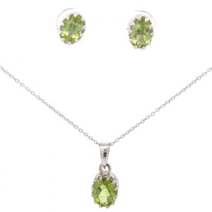 Oval Cut Green Gemstone Stud Crown Earrings & Pendant 2-Piece Set VIDEO