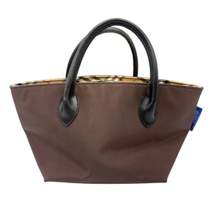 Burberrys of London Blue Label Brown Nylon & Nova Check Tote Handbag Pre-Owned Retail $675