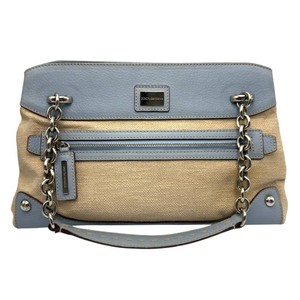 Dolce & Gabbana Beige Canvas & Light Blue Leather Chain Shoulder Bag Pre-Owned Retail $650