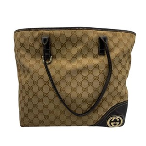 Gucci GG Monogram Canvas & Dark Brown Leather Tote Handbag Pre-Owned Retail $325