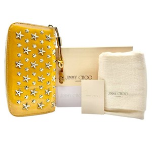 Jimmy Choo Metallic Gold Star Studded Zip-Around Wallet w Box & Dust Bag Retail $695