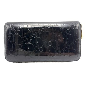 Christian Dior Black Patent Oblique Zip-Around Wallet w Pink Interior Pre-Owned Retail $350