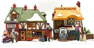 Department 56 Dickens Village 2 Cottages & Accessory Set Mixed Lot