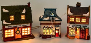 Heritage Village Collection White Horse Bakery, Watchmaker & Barber Shop - 3pc