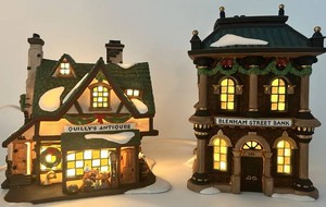 Department 56 Dickens Village Quillys Antiques & Bank (Lot of 2)
